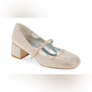Jeffrey Campbell Regal Champagne Crystal Square Toe Mary Jane Pumps NEW 6 w. Box
